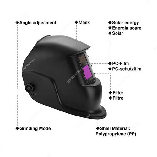 Aqson Solar Auto-Darkening Welder Mask, Polypropylene, 4/9-13 Shade, Black - Image 3